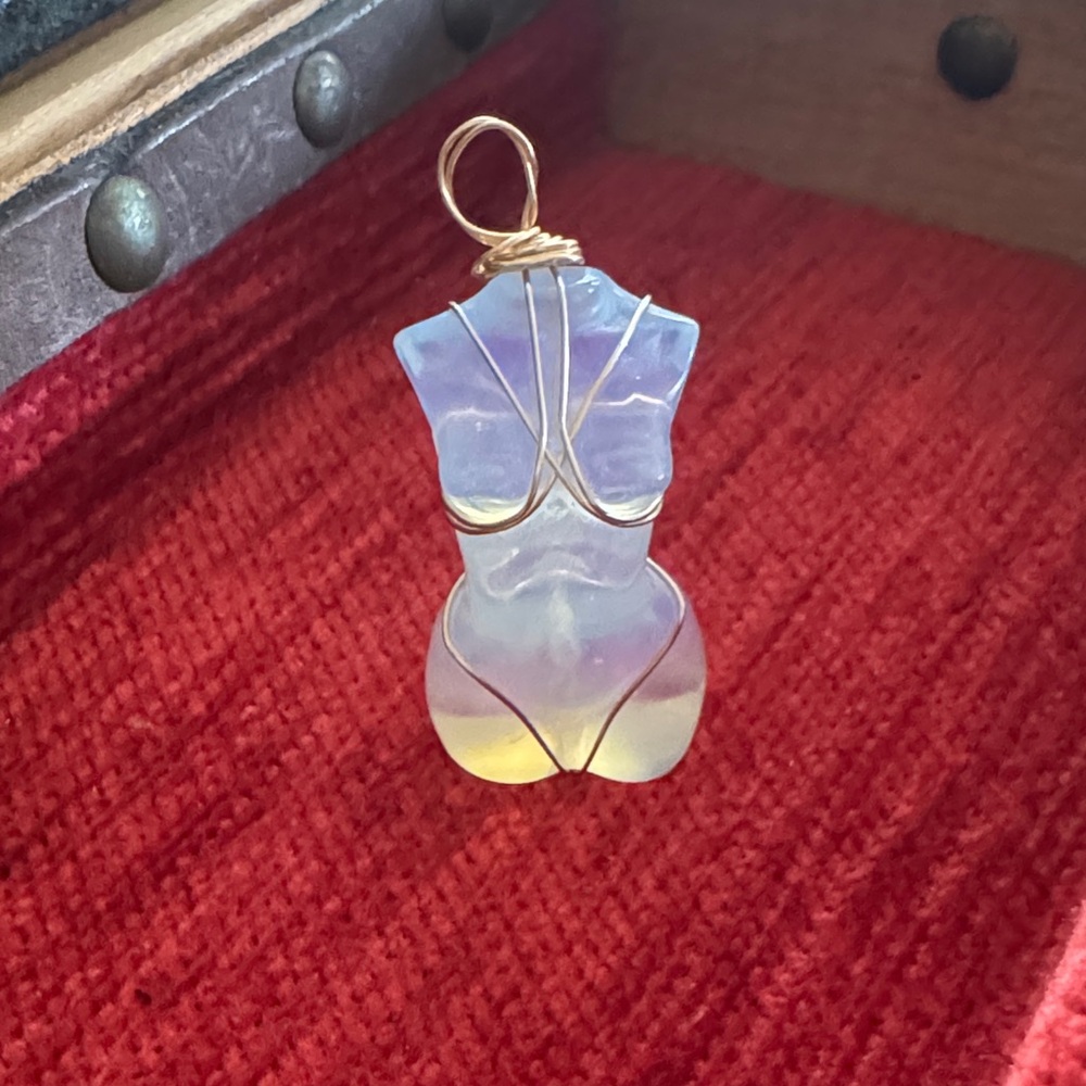 White Opalite Wire Wrapped Pendant